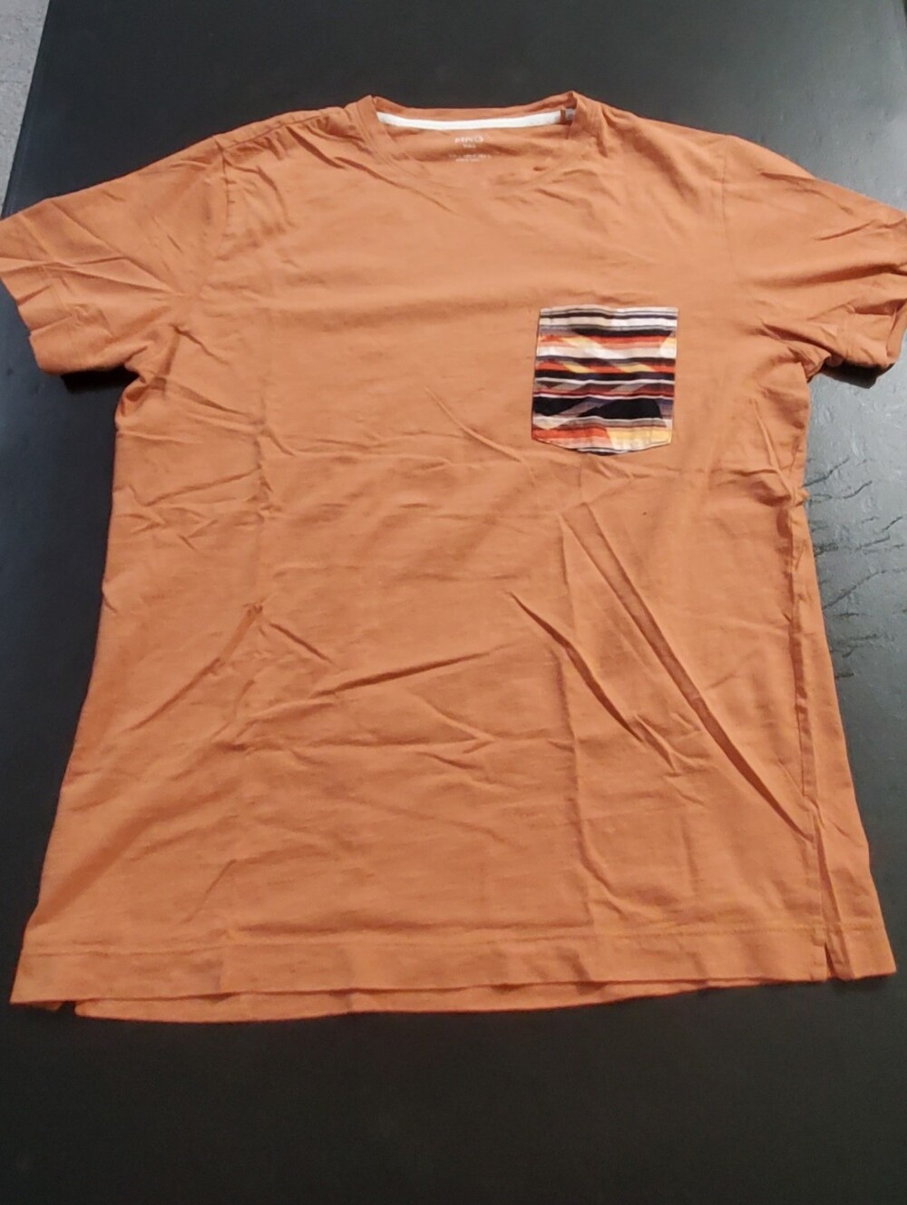 Mango Men's Burnt Orange Short-Sleeve Tee with Striped Pocket size M
